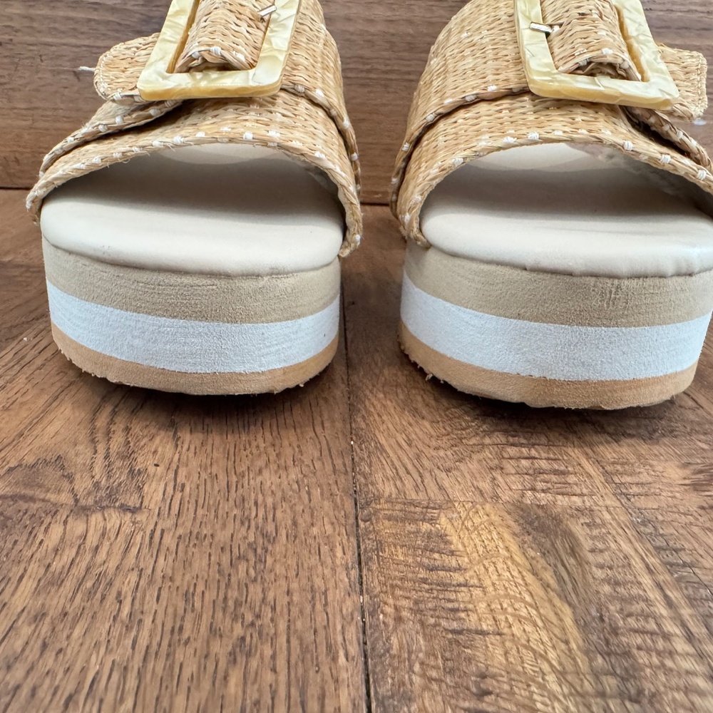 New Pierre Dumas Saint Wedge Sandal Slide Woven Tortoise Buckle Size 10 - Picture 5 of 9
